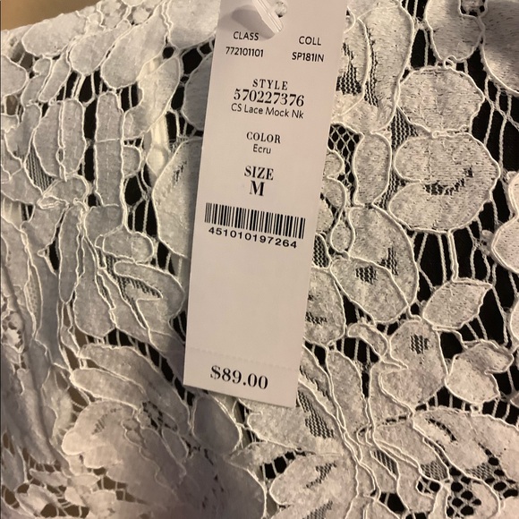 WHBM NWT Cap Sleeve Lace Mock Neck Tie Back Top - Picture 2 of 6